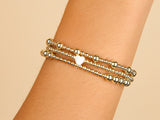 3mm Bead Mother of Pearl Heart Charm 14K Gold Filled Stacking Bracelet 