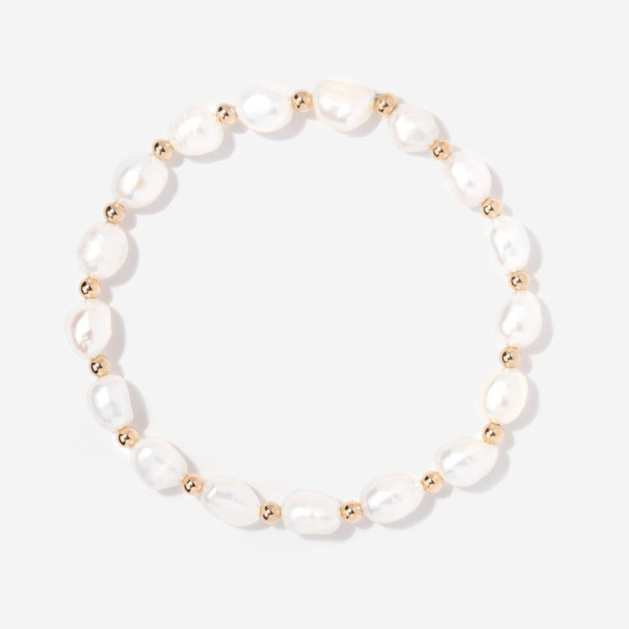 Cultured Pearl 3mm Gold Bead Alternating 14K Gold Filled Stacking Bracelet | Little Sky Stone