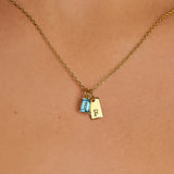 Tag Initial Birthstone Necklace For Mom in 14k Gold Filled | Little Sky Stone