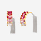 Baguette Gradient Pink Crystal 14K Gold Vermeil Hoops