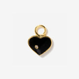 Black Enamel Heart Charm in 14K Gold Over Brass