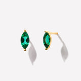 Marquise Emerald Studs in 14K Gold Plated Sterling Silver-1