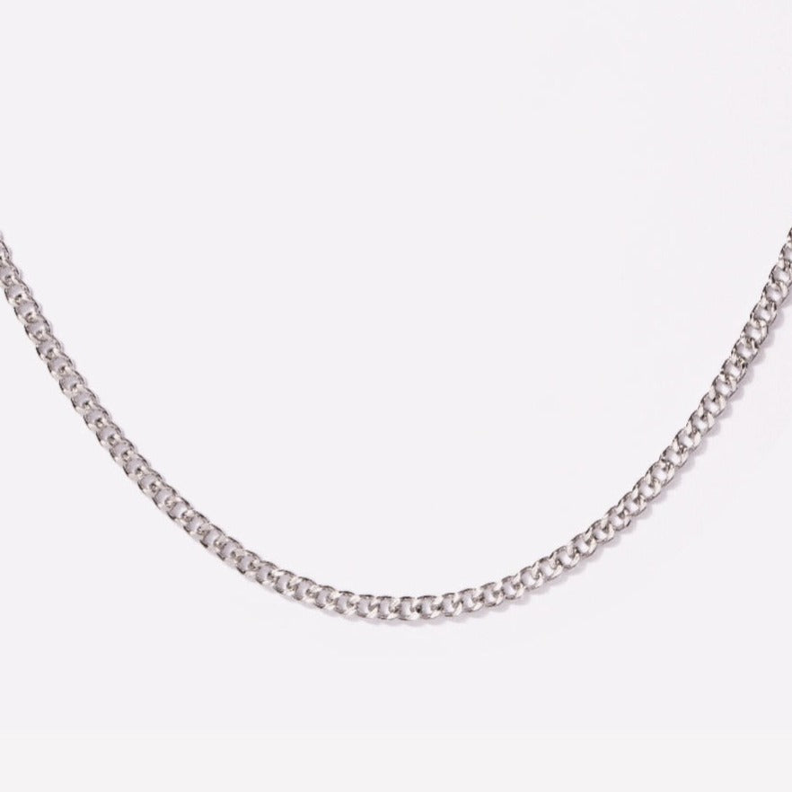Men's Flat Curb Sterling Silver Chain Necklace - 3mm 