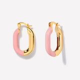 Oval Pink Enamel Hoops in 14K Gold Plated Brass
