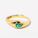 Pear Emerald Stone Dome Ring in 14K Gold Over Sterling Silver