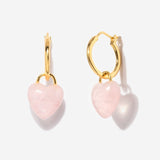 Pink Quartz Puffy Heart Hoop Earrings in Gold Over Sterling Silver