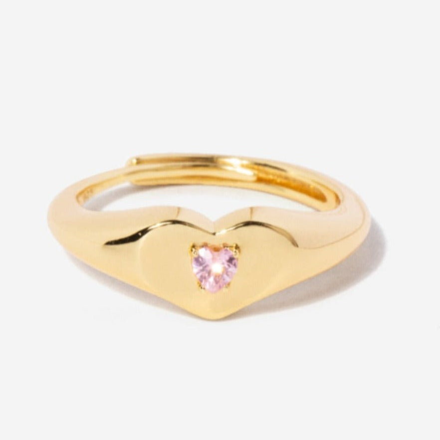 Pink Tourmaline Heart Signet Ring in 14k gold over sterling silver