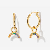 Rainbow Charm Hoop Earrings in Gold Over Sterling Silver