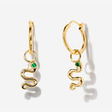 Snake Emerald Hoop Earrings in Gold Plated Silver