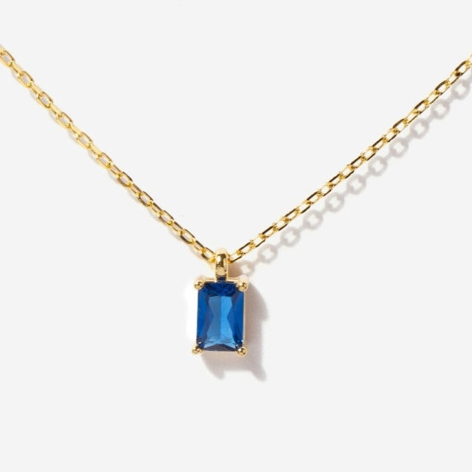 Baguette Sapphire September Birthstone Necklace in Gold Over Silver