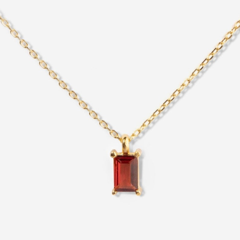Baguette Garnet January Birthstone Necklace in Gold Over Silver