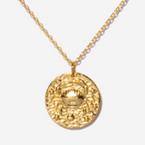 Cancer Zodiac Coin 14k Gold Necklace
