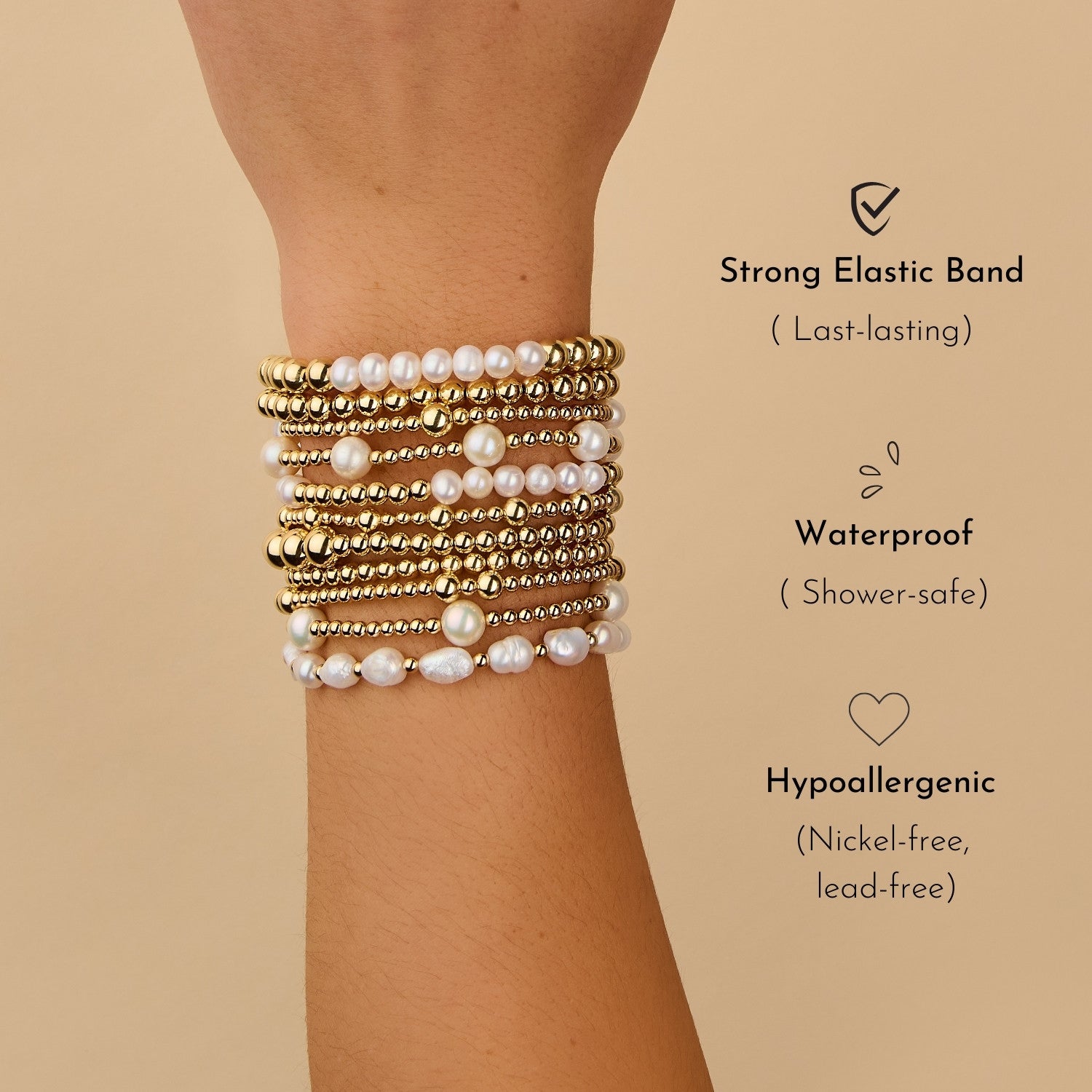 4mm Bead with Single Pearl 14K Gold Filled Stacking Bracelet | Little Sky Stone