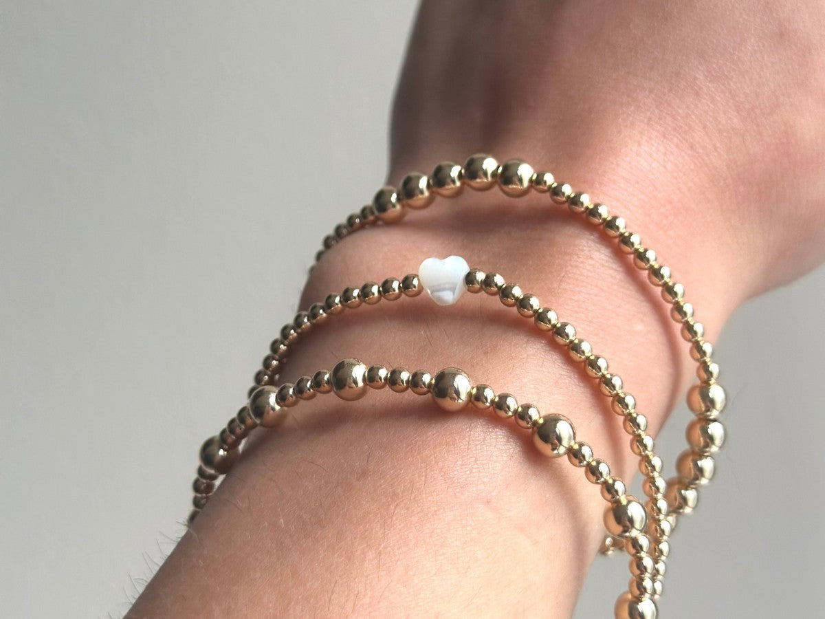 3mm Heart Bead Bracelet Set in 14k Gold Filled | Little Sky Stone