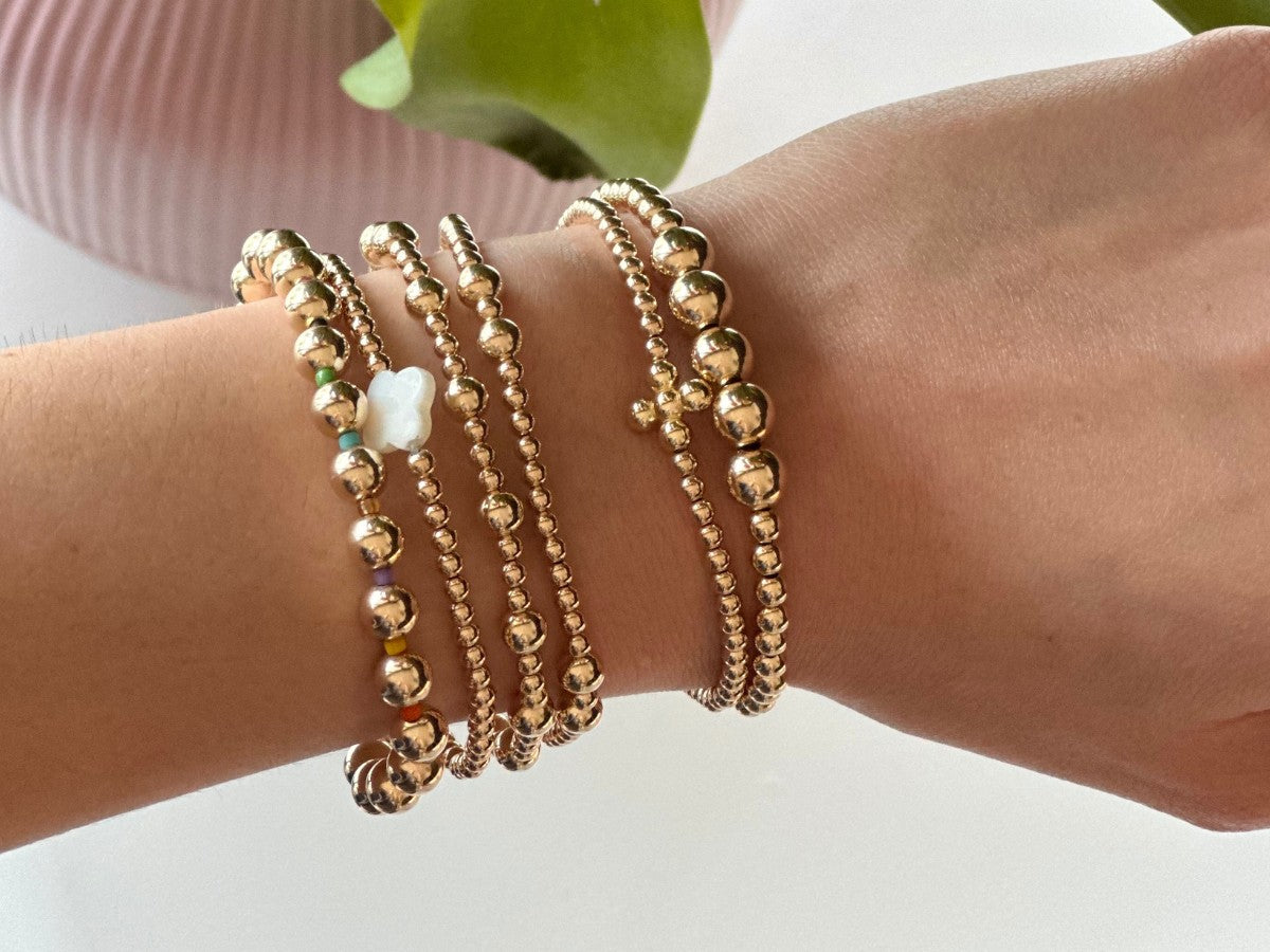 4mm and 7mm Bead 14K Gold Filled Stacking Bracelet | Little Sky Stone