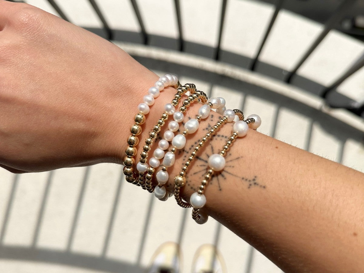 6mm Cultured Pearl Gold Bead Stack Bracelet | Little Sky Stone