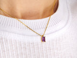 Tiny Baguette Amethyst Necklace in 14k Gold Filled | Little Sky Stone