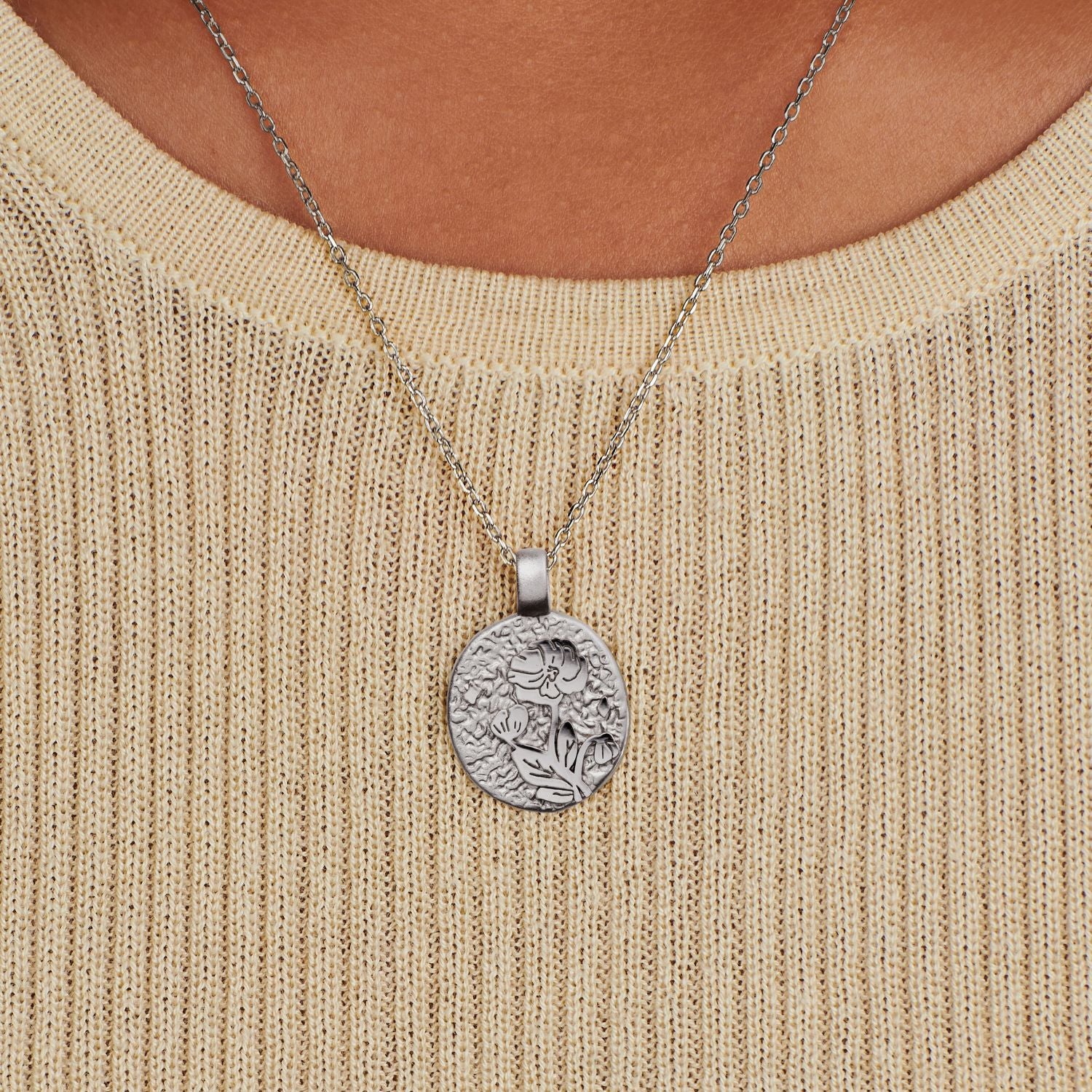 Poppy August Birth Flower Silver Necklace