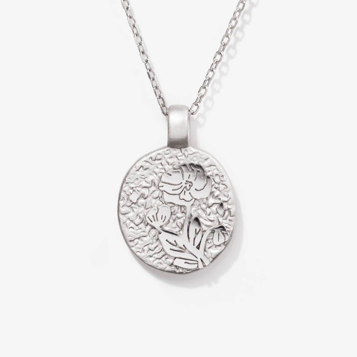 Poppy August Birth Flower Silver Necklace