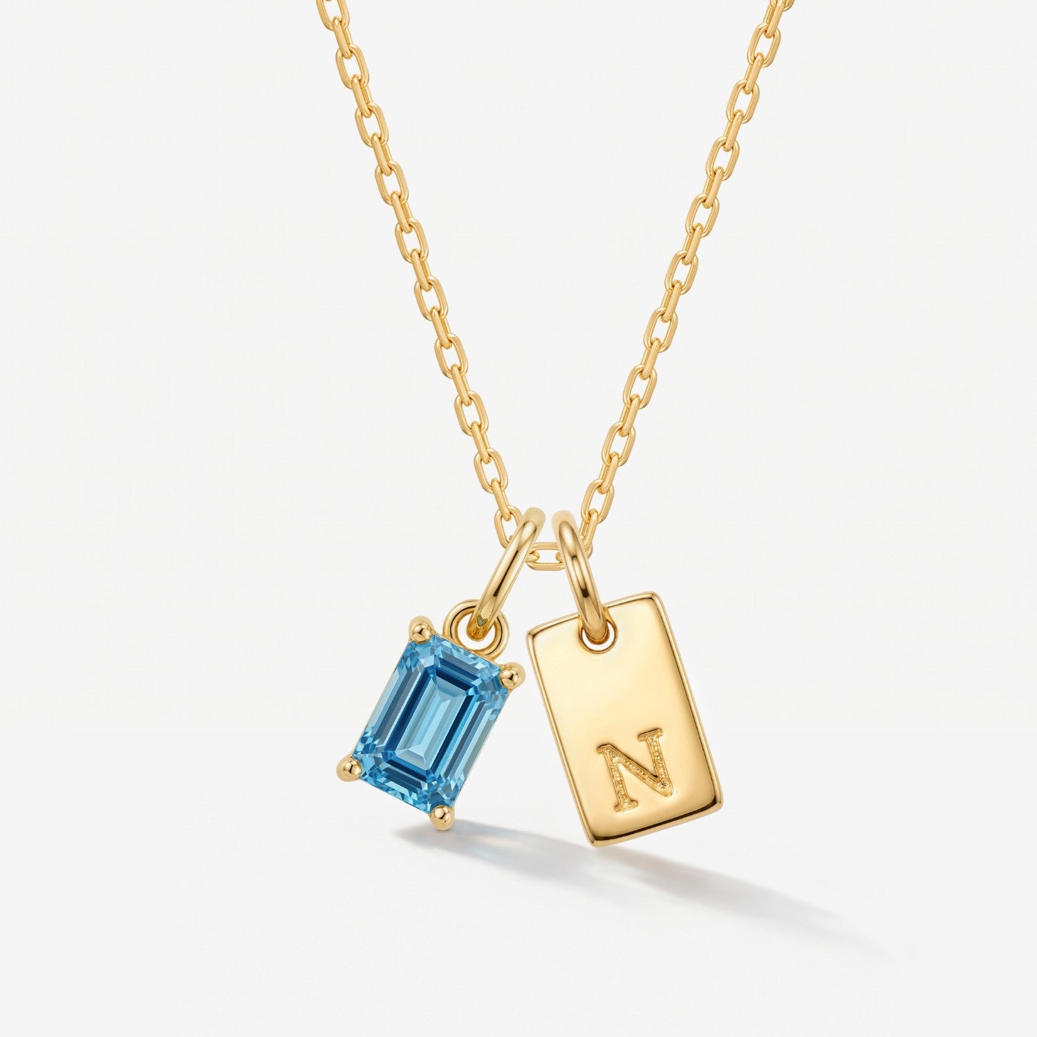 Birthstone Tag Initial Necklace