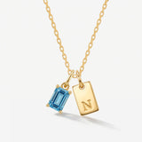 Birthstone Tag Initial Necklace