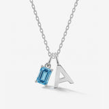 Birthstone Uppercase Initial Silver Necklace