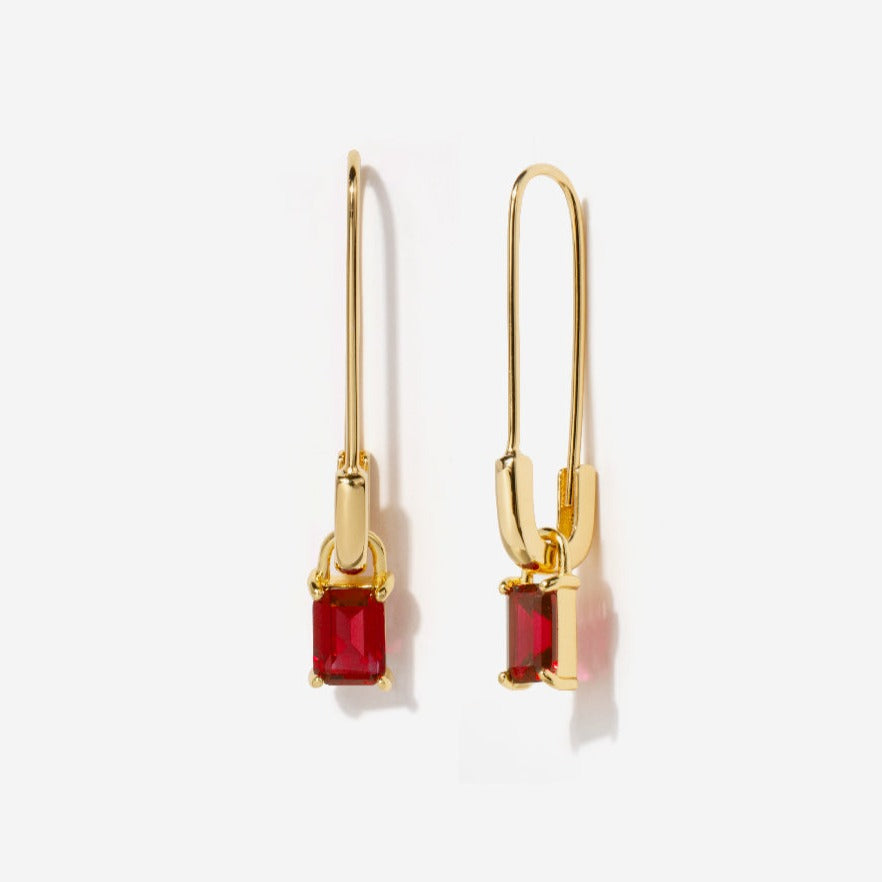 Baguette Ruby Safety Pin Earrings | Little Sky Stone