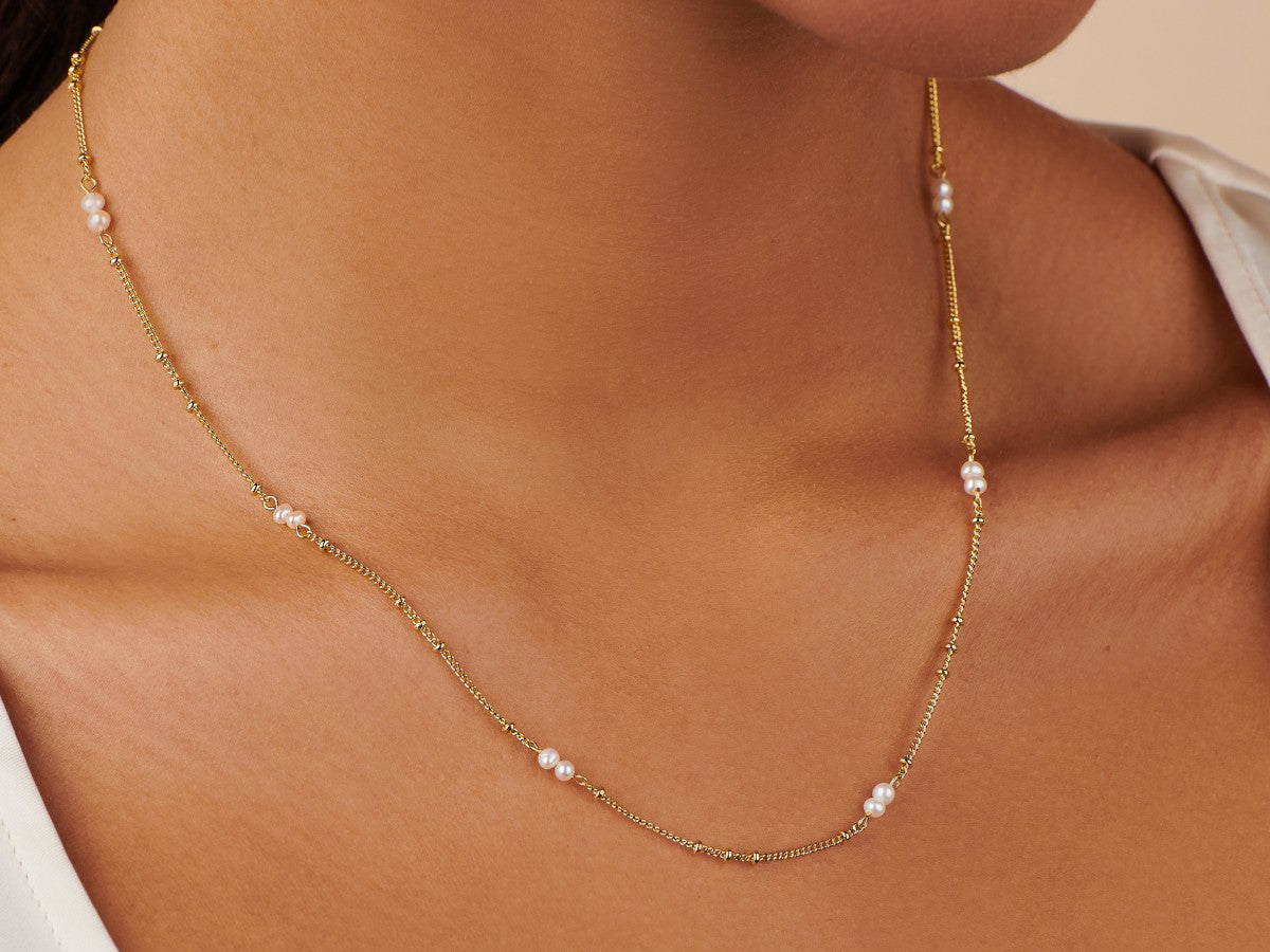 Beaded Mix Pearl Gold Necklace | Little Sky Stone