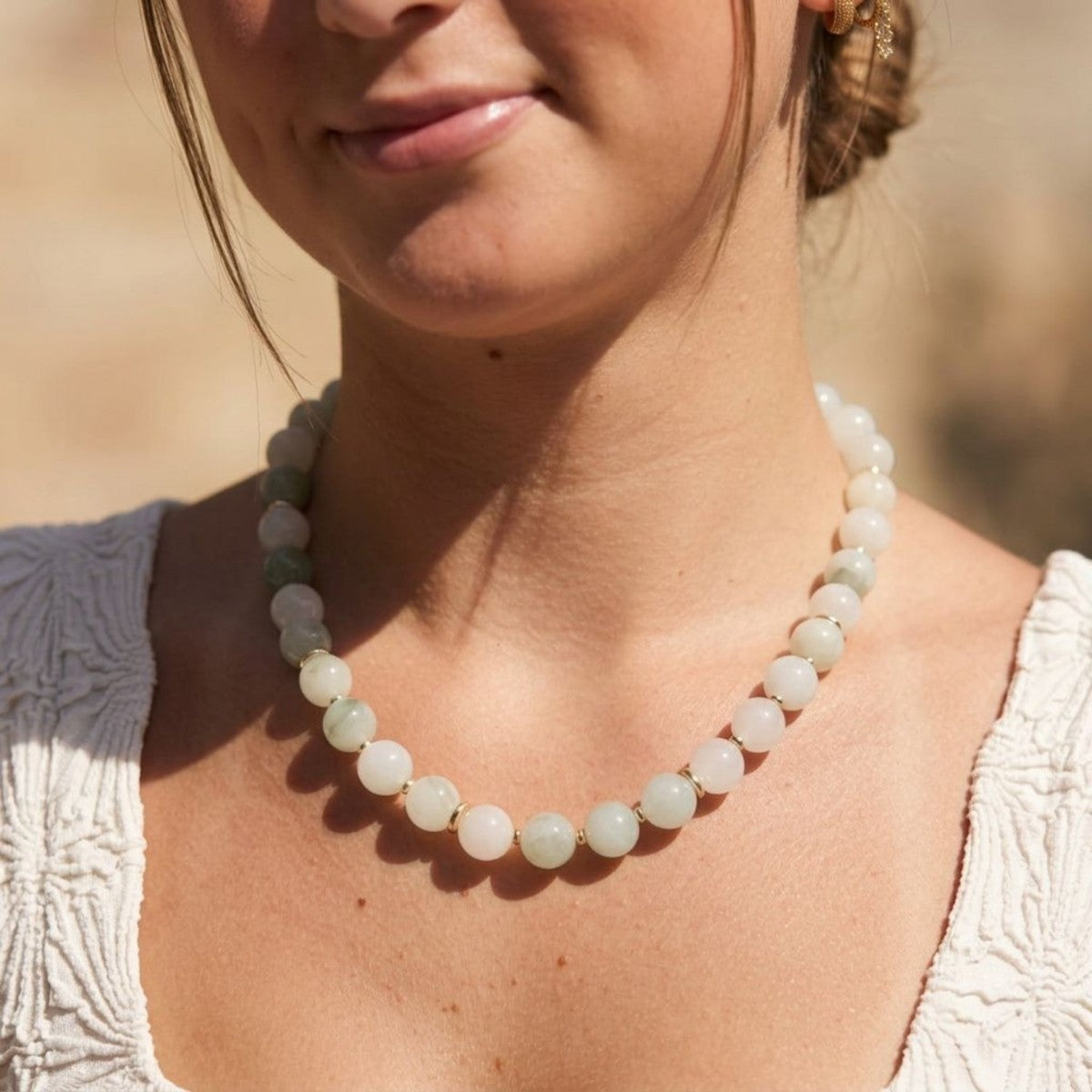 Beaded Green Gemstone Necklace Camille