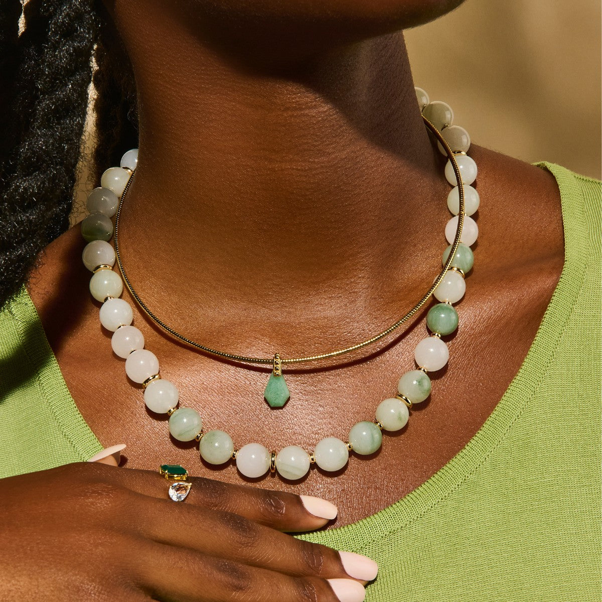 Beaded Green Gemstone Necklace Camille