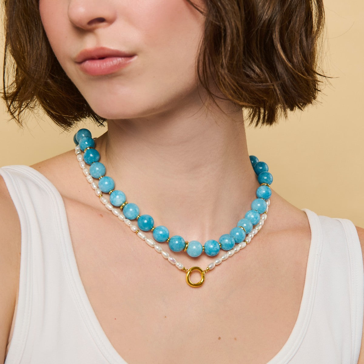 Beaded Ocean Blue Gemstone Necklace Camille