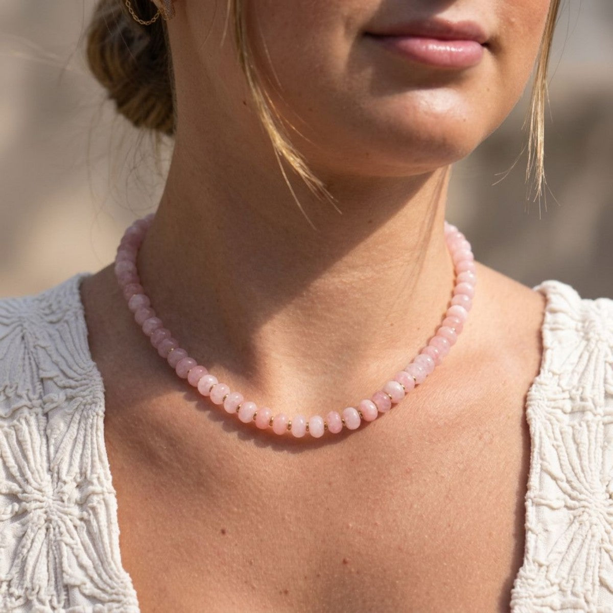 Beaded Pink Gemstone Necklace Veronica