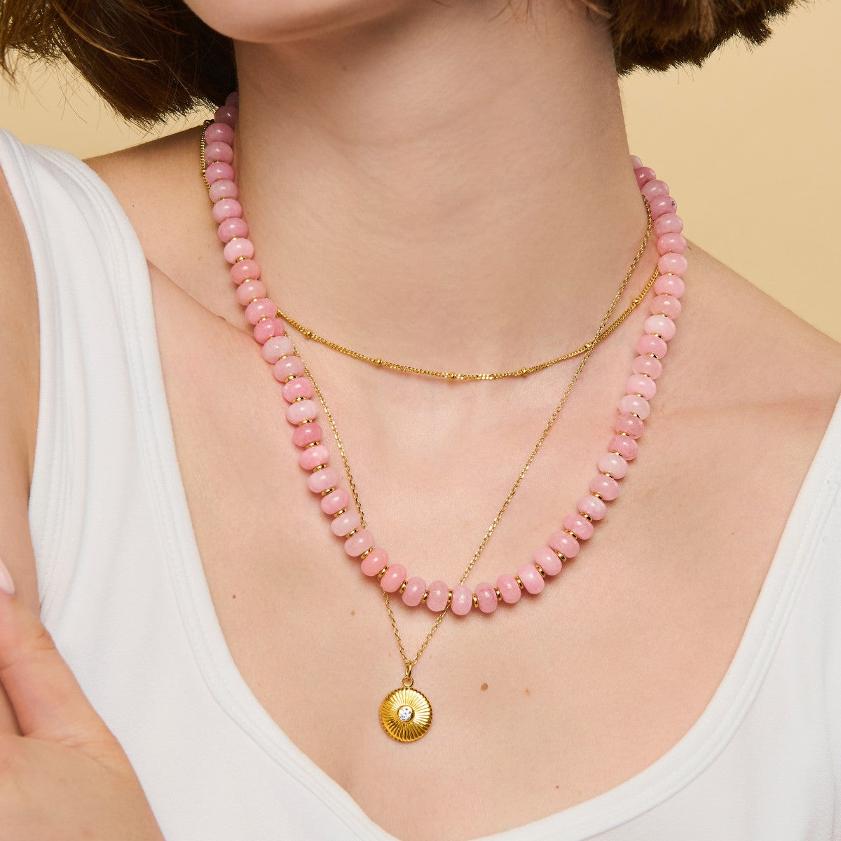Beaded Pink Gemstone Necklace Veronica