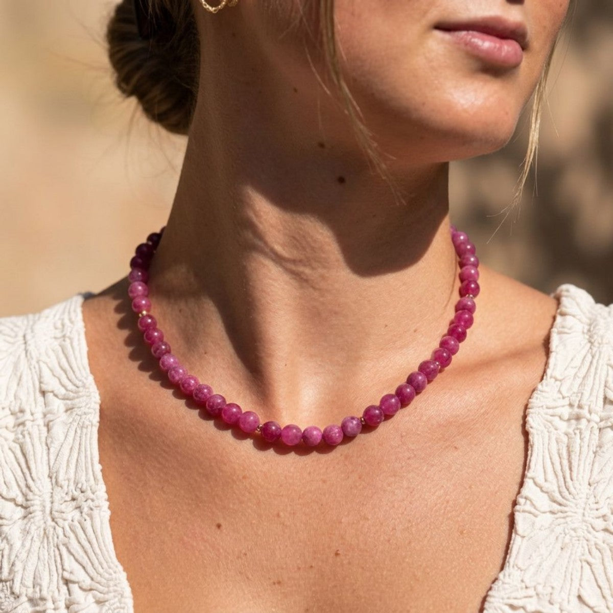 Beaded Fuchsia Gemstone Necklace Chloe