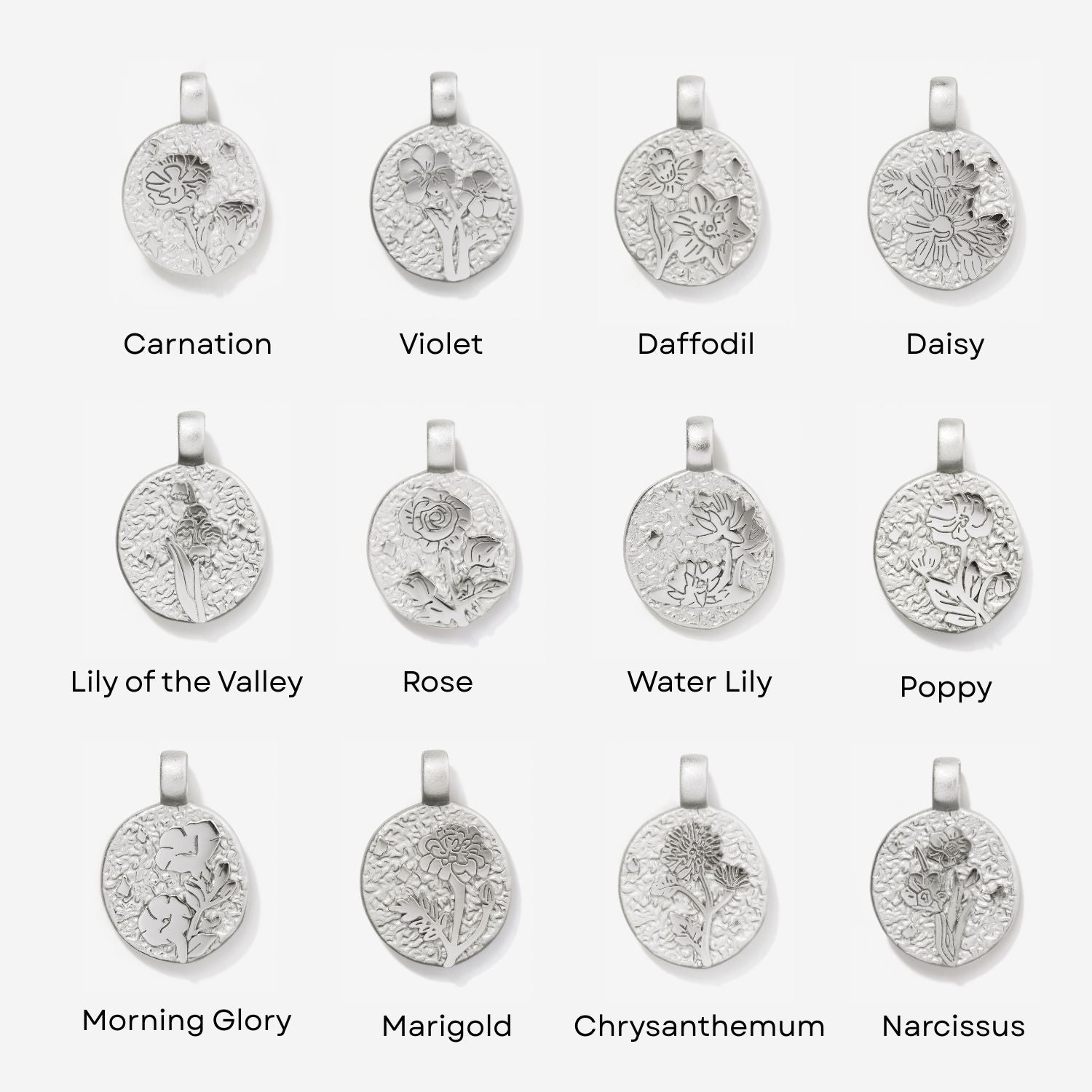 Birth Flower Silver Charm