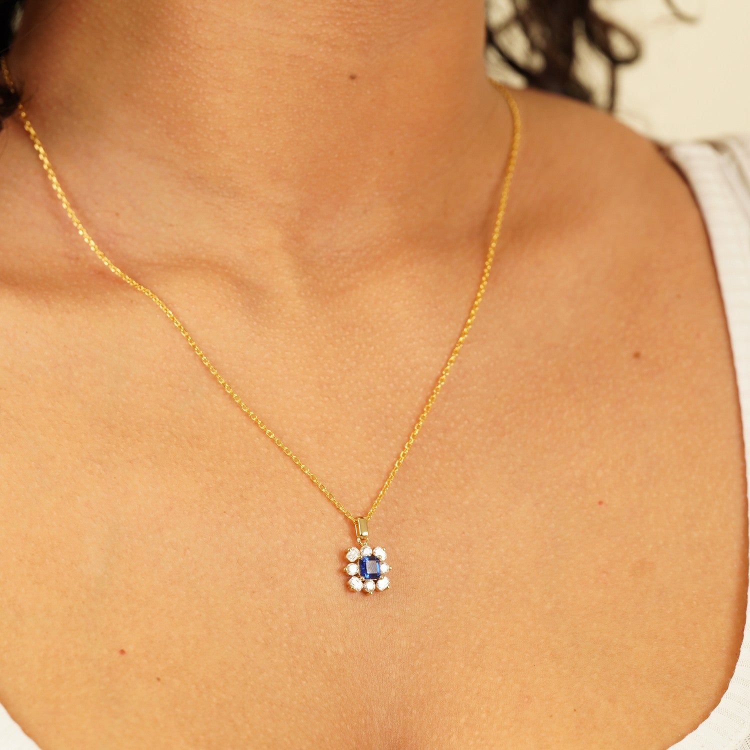 September Birthstone Floral Cluster Necklace - Sapphire