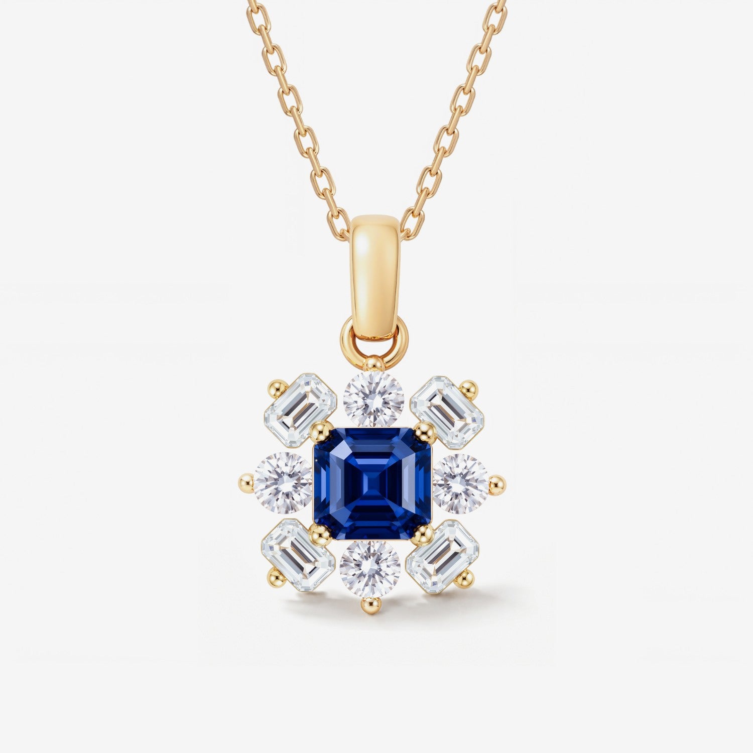 September Birthstone Floral Cluster Necklace - Sapphire