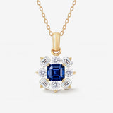 September Birthstone Floral Cluster Necklace - Sapphire