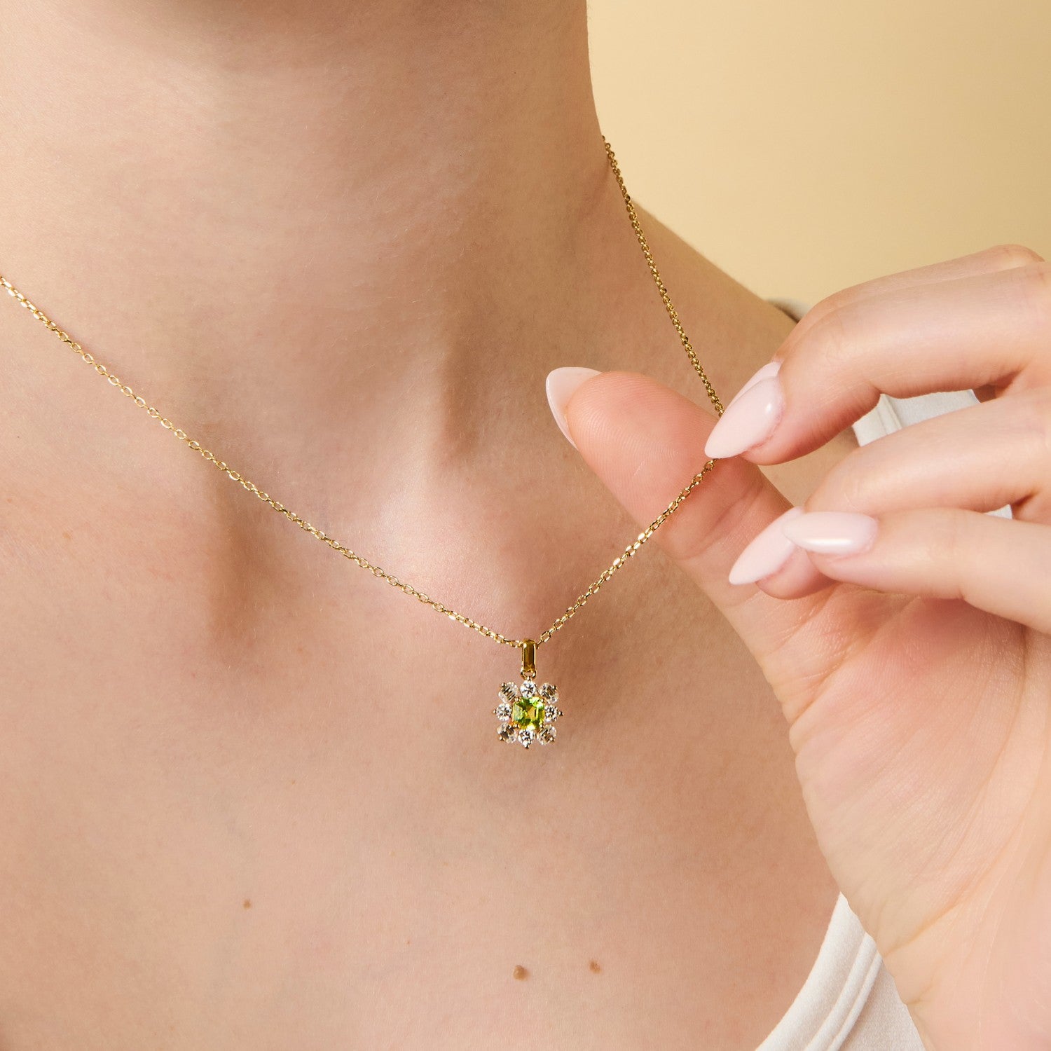 August Birthstone Floral Cluster Necklace - Peridot