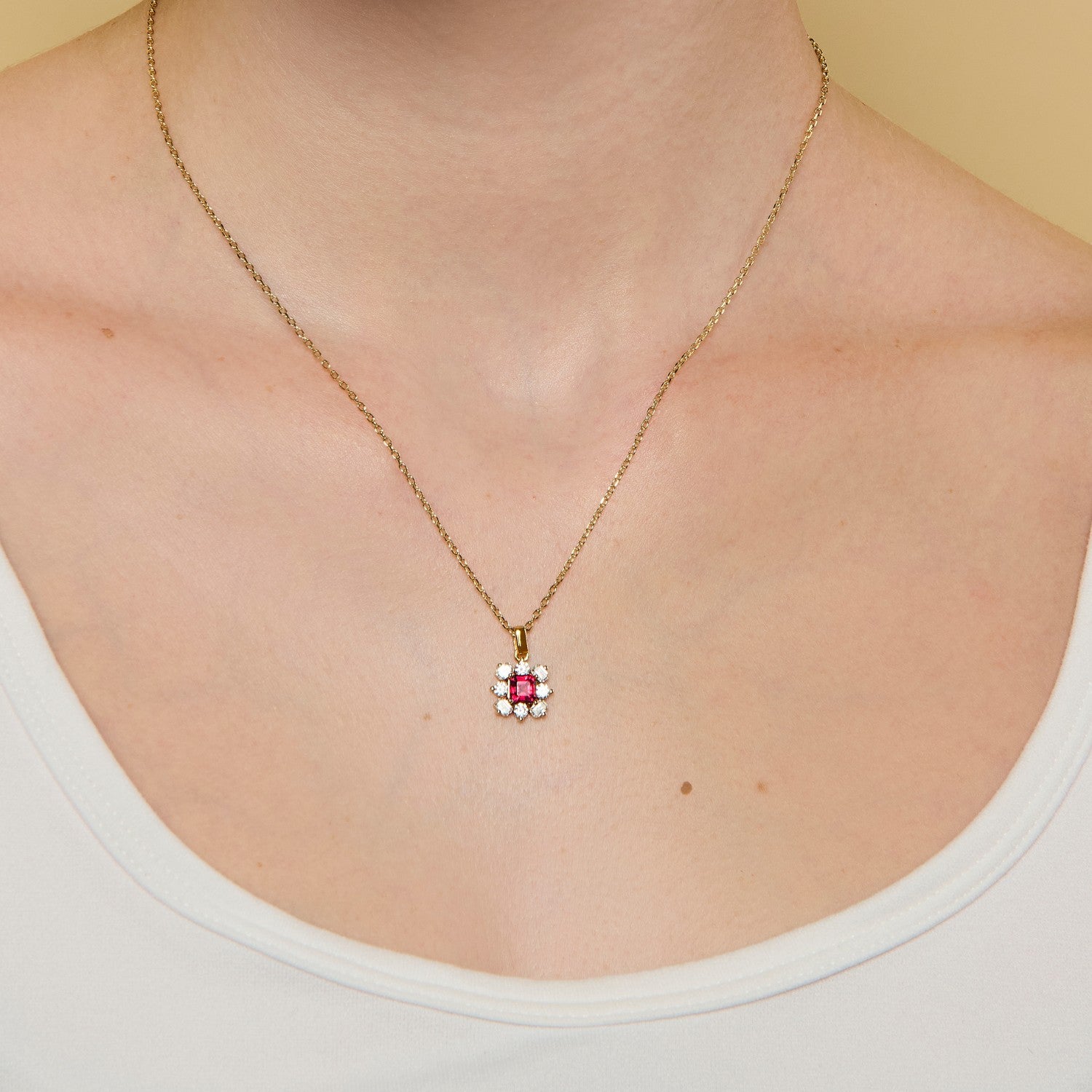 July Birthstone Floral Cluster Necklace - Ruby
