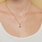 July Birthstone Floral Cluster Necklace - Ruby