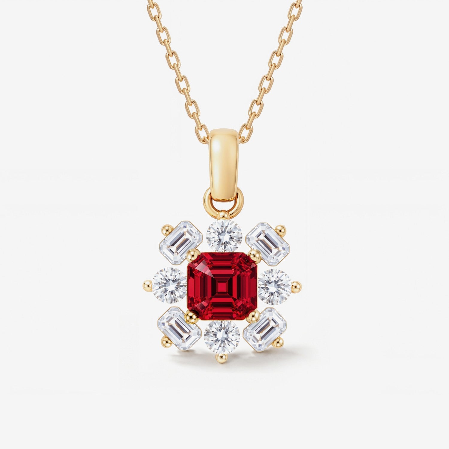 July Birthstone Floral Cluster Necklace - Ruby
