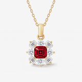 July Birthstone Floral Cluster Necklace - Ruby