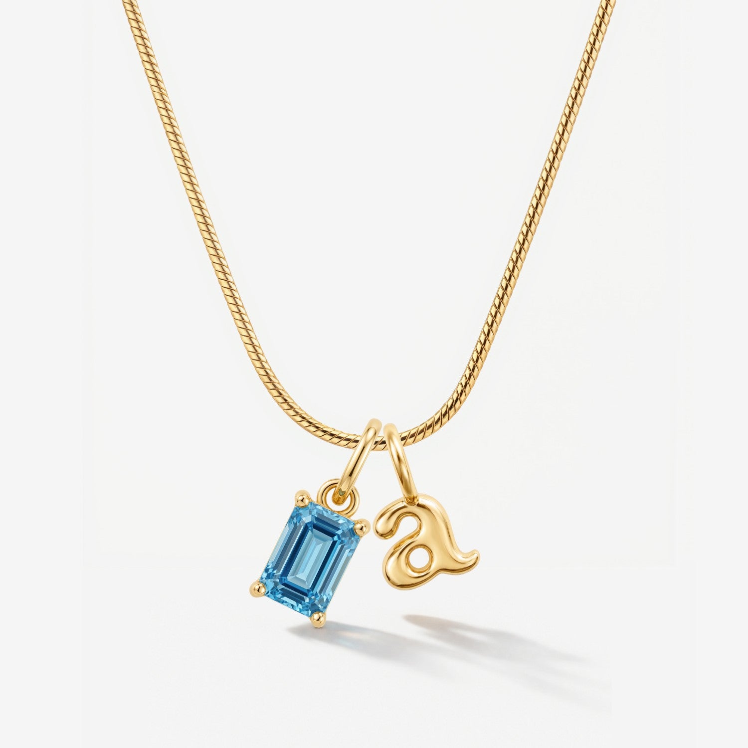 Birthstone Initial Charm Necklace in Snake Chain - Ada