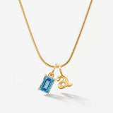 Birthstone Initial Charm Necklace in Snake Chain - Ada