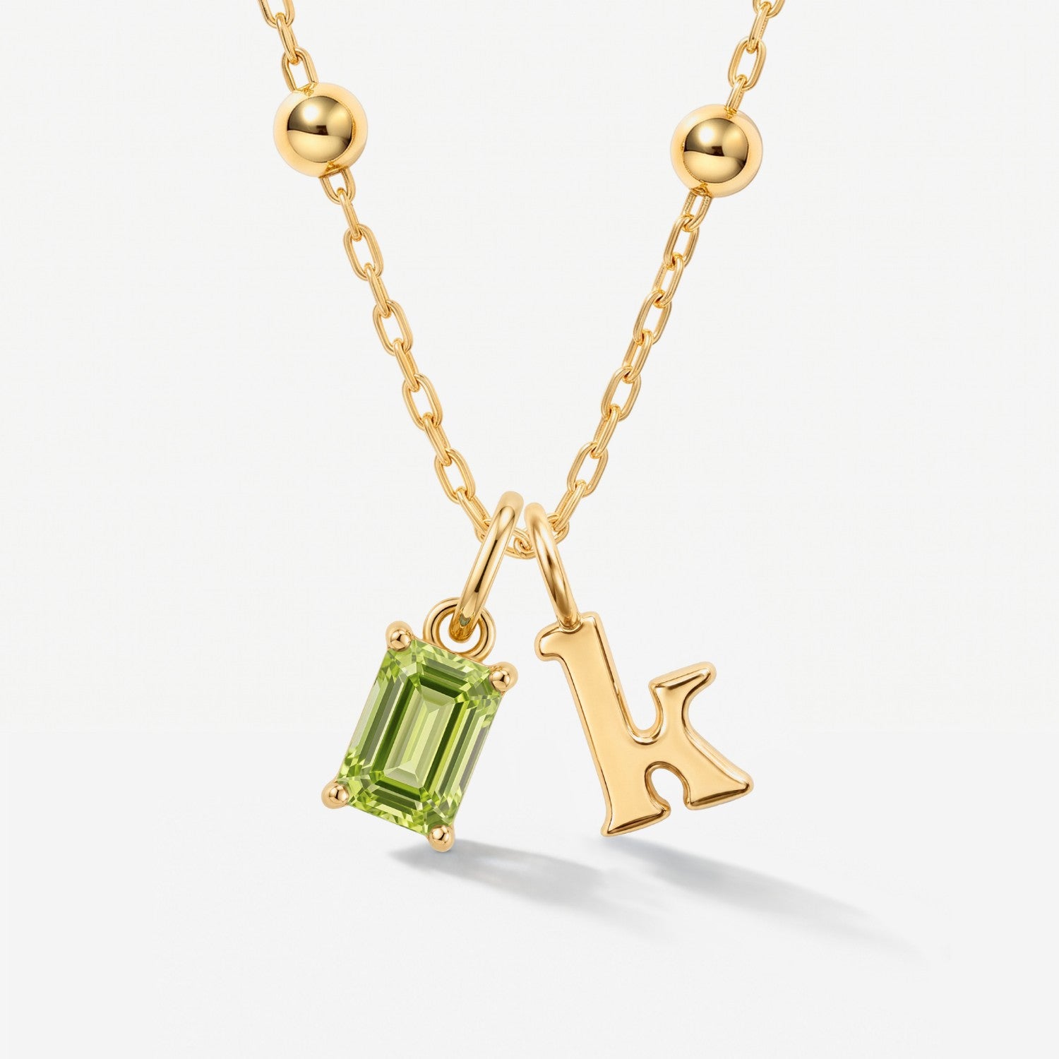 Birthstone Initial Necklace in Sphere Chain