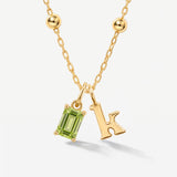 Birthstone Initial Necklace in Sphere Chain