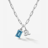 Birthstone Initial Silver Necklace - Kenzie