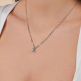 Birthstone Initial Silver Necklace - Kenzie
