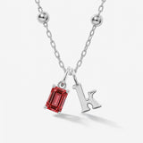 Birthstone Initial Silver Necklace in Sphere Chain